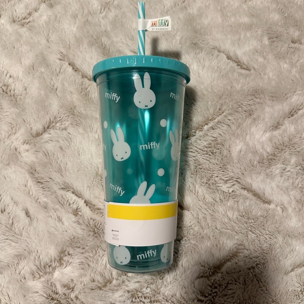 Miffy Teal and Yellow Tumbler with Bunny Design and Straw - Picture 2 of 6
